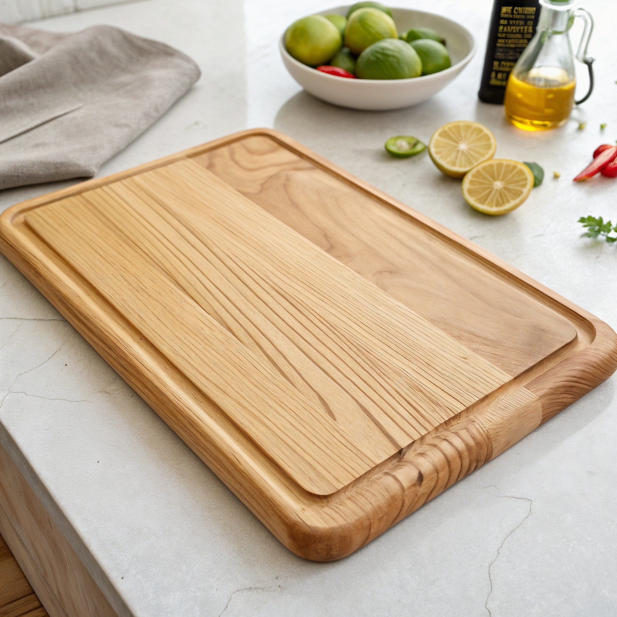Tabla de Corte de Frassino — vista frontal y lateral mostrando el grano de madera